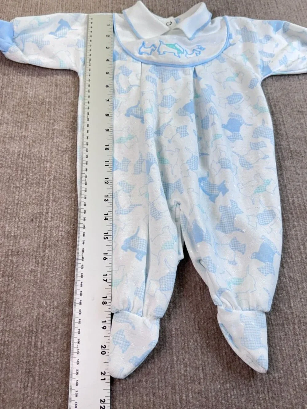 Baby Dior Blue Footed Sleeper Scottie Dog Print Medium 12-17 Lbs. USA